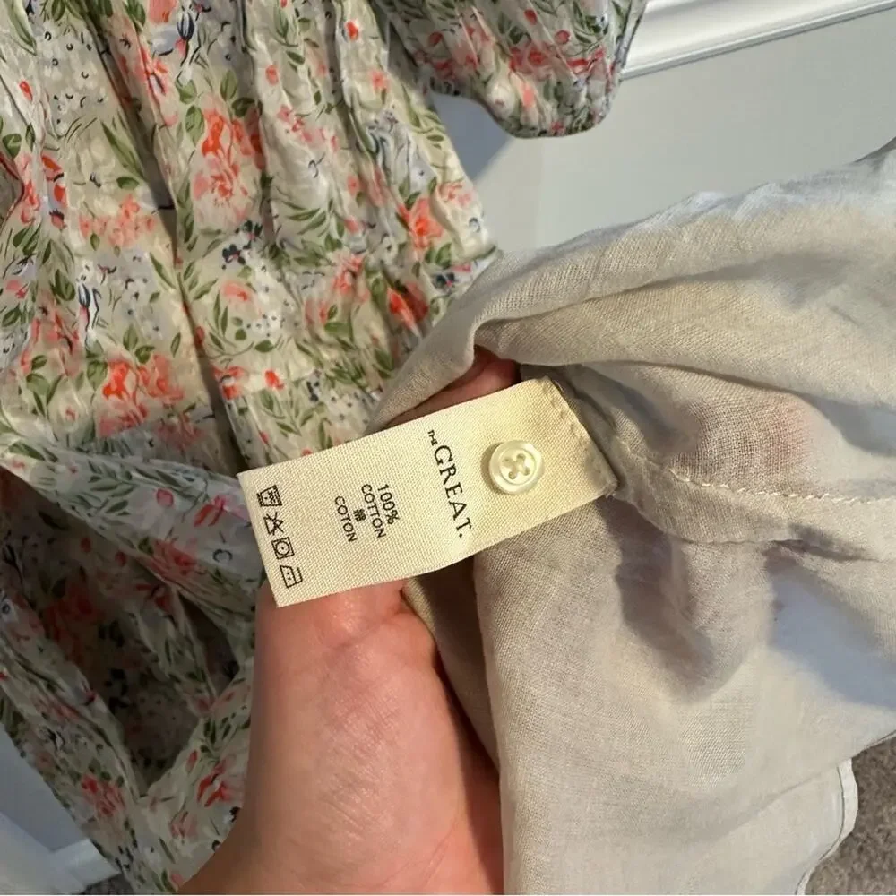 NWT THE GREAT. Floral Gray Pink Cotton Maxi Dress Large 3 - Picture 9 of 12